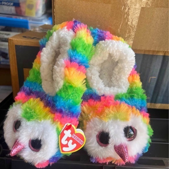Ty Other - Ty Rainbow Owl Owen Kids Large 4-6 Slippers